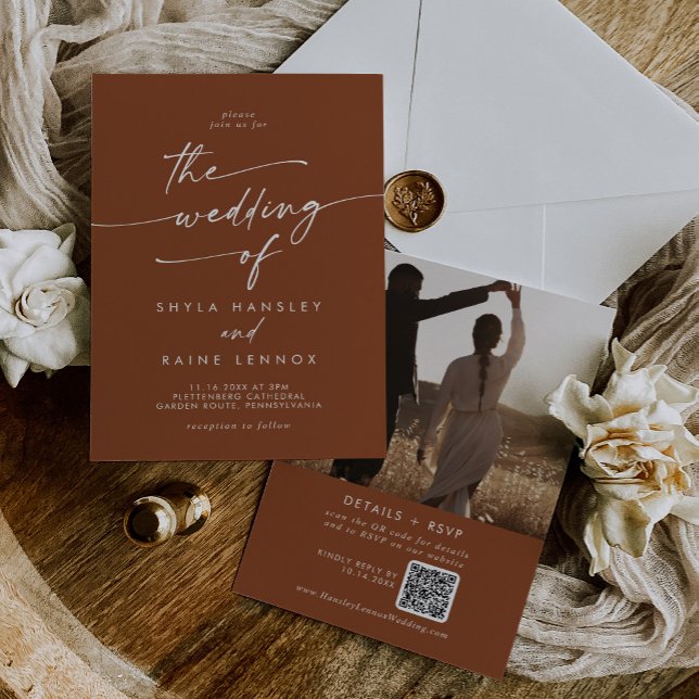 Boho Chic Terracotta Photo QR Code Wedding Invitation (Creator Uploaded)