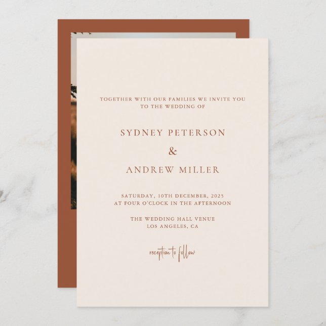 Boho Chic Terracotta Photo Wedding Invitation (Front/Back)