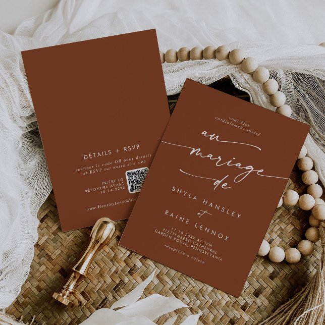 Boho Chic Terracotta QR Code French Wedding Invitation (Creator Uploaded)