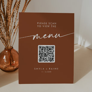 Boho Chic Terracotta QR Code Wedding Menu Pedestal Sign