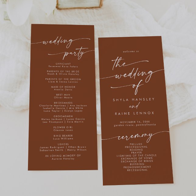 Boho Chic Terracotta Tea Length Wedding Programme (Creator Uploaded)