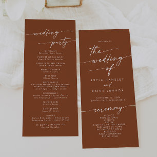 Boho Chic Terracotta Tea Length Wedding Programme