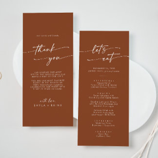 Boho Chic Terracotta Thank You and Wedding Menu