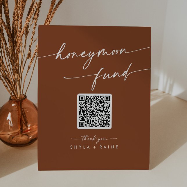 Boho Chic Terracotta Wedding Honeymoon Fund Pedestal Sign (Creator Uploaded)