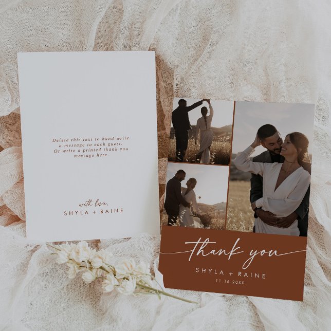Boho Chic Terracotta Wedding Photo Collage Thank You Card (Creator Uploaded)