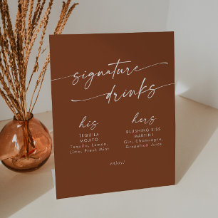 Boho Chic Terracotta Wedding Signature Drinks Pedestal Sign