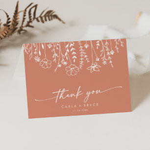Boho Chic Terracotta Wildflower Folded Wedding Thank You Card