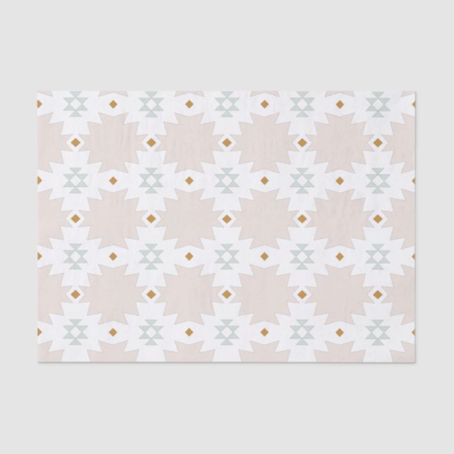 Boho Chic Tribal Aztec Tan and Green Pattern Tissue Paper (Front)