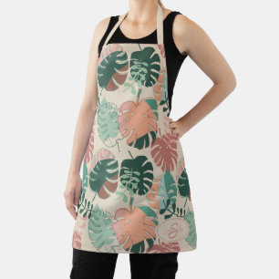 Boho Chic Tropical Botanical Pattern Monogram Apron