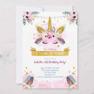 Boho Chic Unicorn Face Birthday Invitation