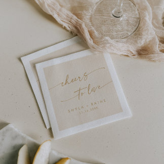 Boho Chic Vintage Gold Cheers to Love Wedding Napkin