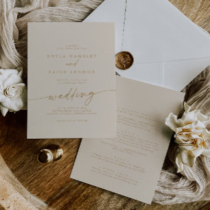 Boho Chic Vintage Gold Front and Back Wedding Invitation