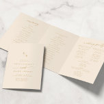 Boho Chic Vintage Gold Monogram Wedding Tri-Fold Programme<br><div class="desc">This boho chic vintage gold monogram wedding tri-fold program is perfect for a minimalist wedding. The neutral gold and ivory cream modern bohemian design features simple rustic calligraphy with a unique yet classic style. Personalise your wedding program with your initials, names, wedding date and location, your favourite quote or lyric,...</div>