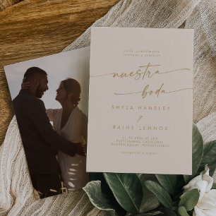 Boho Chic Vintage Gold Photo Spanish Wedding Invitation