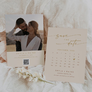 Boho Chic Vintage Gold QR Code Photo Calendar Save The Date