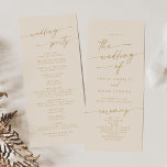 Boho Chic Vintage Gold Tea Length Wedding Programme<br><div class="desc">This boho chic vintage gold tea length wedding program is perfect for a minimalist wedding ceremony. The neutral gold and ivory cream modern bohemian design features simple rustic calligraphy with a unique yet classic style. Personalise your wedding program with you names, wedding date, location, order of service, wedding party and...</div>