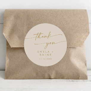 Boho Chic Vintage Gold Thank You Wedding Favour Classic Round Sticker