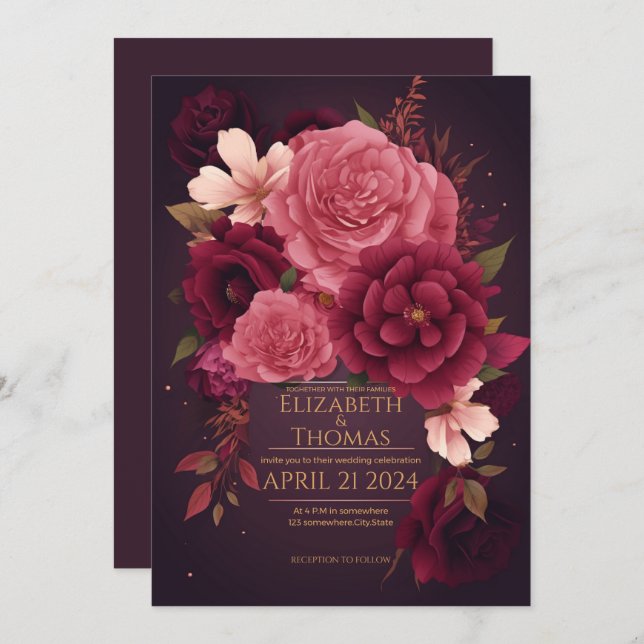 Boho Chic Violet and Dark Purple.  Invitation (Front/Back)
