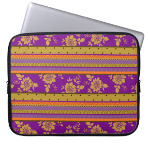 Boho Chic Violet Mustard Yellow Floral Pattern Laptop Sleeve