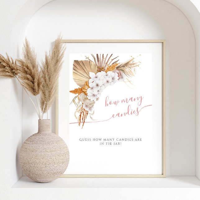 Boho Chic Watercolor Baby Shower How Many Candies Poster (Creator Uploaded)