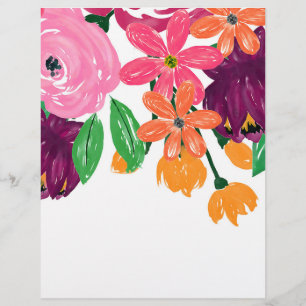 Boho Chic Watercolor Burgundy Pink Flowers Custom Letterhead