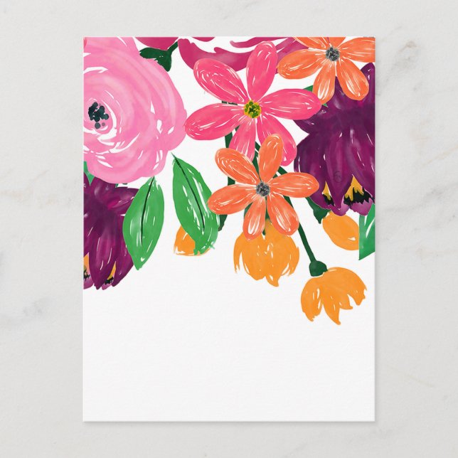 Boho Chic Watercolor Burgundy Pink Flowers Holiday Postcard (Front)