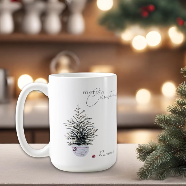 Boho Chic Watercolor Christmas Tree Personalise Coffee Mug (Creator Uploaded)