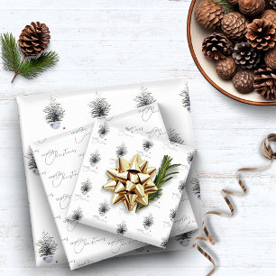 Boho Chic Watercolor Christmas Tree White Wrapping Paper Sheet