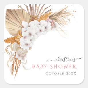 Boho Chic Watercolor Floral Baby Shower Square Sticker