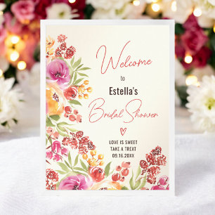 Boho Chic Watercolor Floral Bridal Shower Welcome Poster