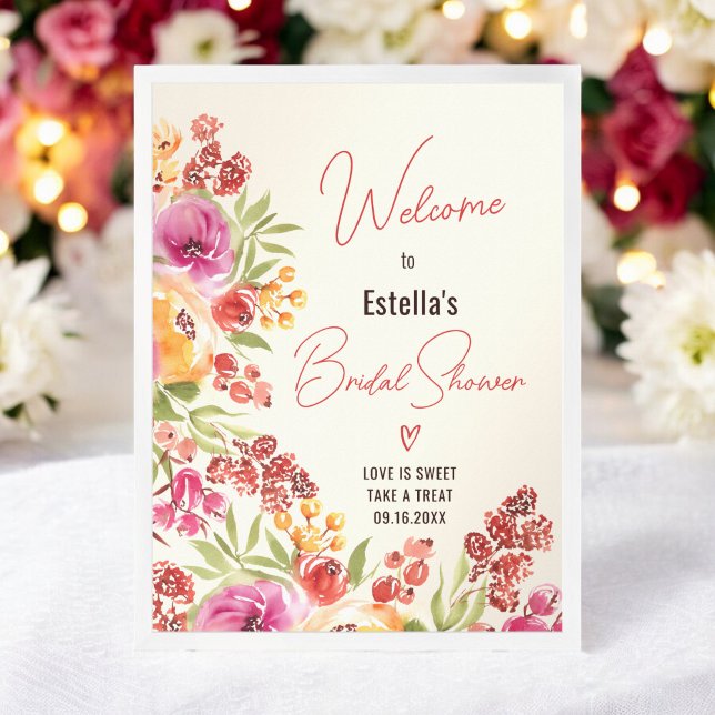 Boho Chic Watercolor Floral Bridal Shower Welcome Poster (Boho Chic Watercolor Floral Bridal Shower Welcome Poster)