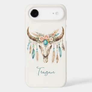 Boho Chic Watercolor Floral Cow Skull
