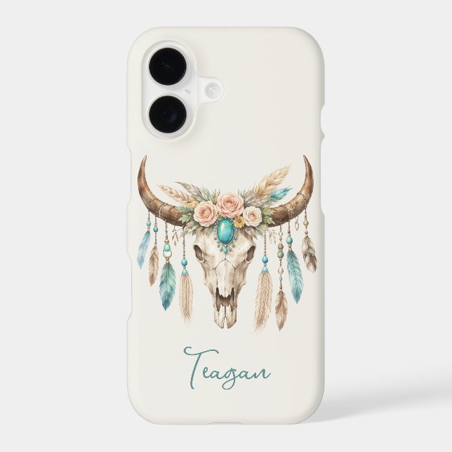 Boho Chic Watercolor Floral Cow Skull (Back)
