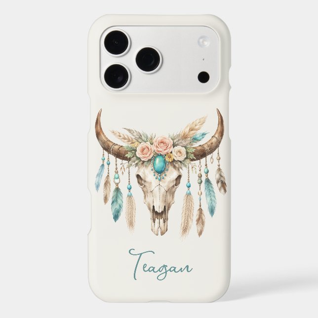 Boho Chic Watercolor Floral Cow Skull (Back)