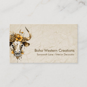Boho Chic Watercolor Floral Cow Skull  Business Card