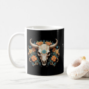 Boho Chic Watercolor Floral Cow Skull  Coffee Mug