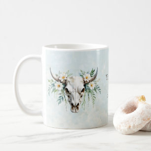Boho Chic Watercolor Floral Cow Skull Coffee Mug