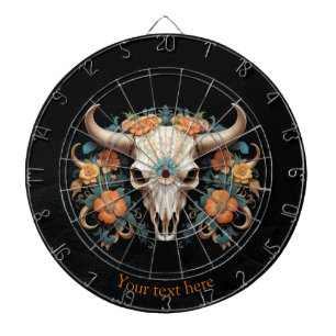 Boho Chic Watercolor Floral Cow Skull  Dartboard