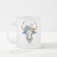 Boho Chic Watercolor Floral Cow Skull