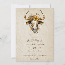 Boho Chic Watercolor Floral Cow Skull Wedding