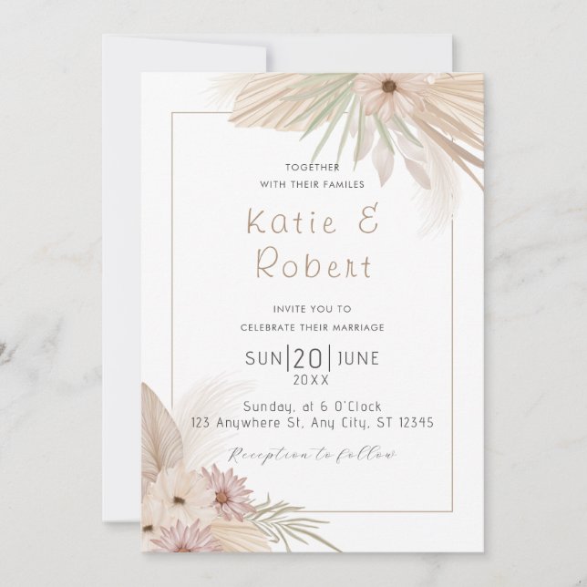 Boho Chic Watercolor Floral Wedding Invitation (Front)