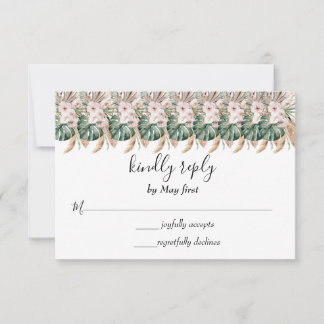 Boho Chic Watercolor Floral Wedding RSVP Card
