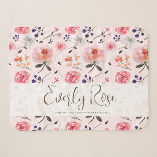 Boho Chic Watercolor florals Personalised Stats Sherpa Blanket