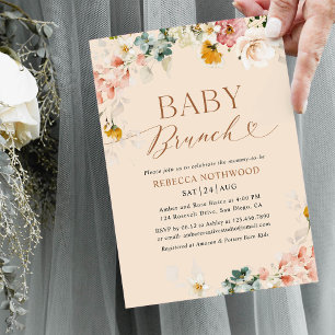 Boho Chic Watercolor Flowers Beige Baby Brunch Invitation