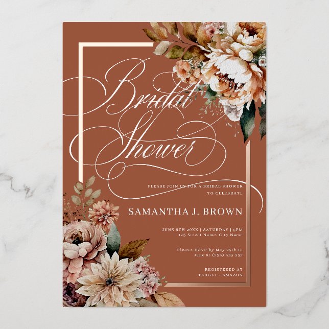 Boho Chic Watercolor Flowers Fall Bridal Shower (Front)