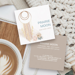 Boho Chic Watercolor Macrame Wall Hanging Square Business Card