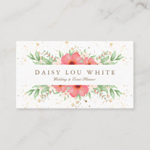 Boho Chic Watercolor Pink & Ivory Greenery Floral  Business Card