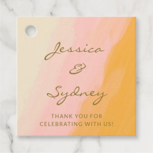 Boho Chic Watercolor Pink Yellow Wedding Thank You Favour Tags