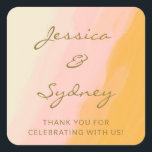 Boho Chic Watercolor Pink Yellow Wedding Thank You Square Sticker<br><div class="desc">Boho Chic Abstract Watercolor Pink and Yellow Wedding Thank You Square Sticker</div>