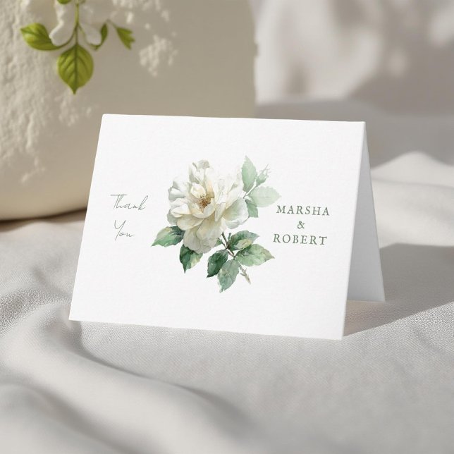Boho Chic Watercolor Rose Wedding Thank You Card (Creator Uploaded)